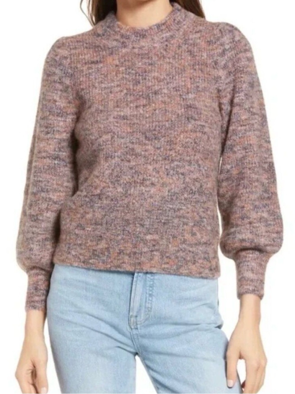 Madewell Eaton Space-Dyed Pink & Purple Cowlneck Puff Sleeve Sweater, XL